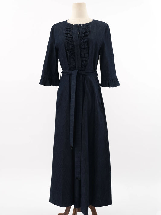 Excellent Max Mara Blue Cotton Long Sleeve Dress Size L