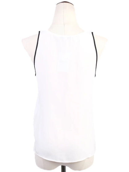 Excellent Sandro White Silk Sleeveless Top XS Abstract Design