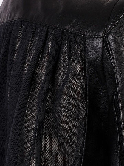 Excellent Escada Black Leather Jacket XXS with Mesh Back