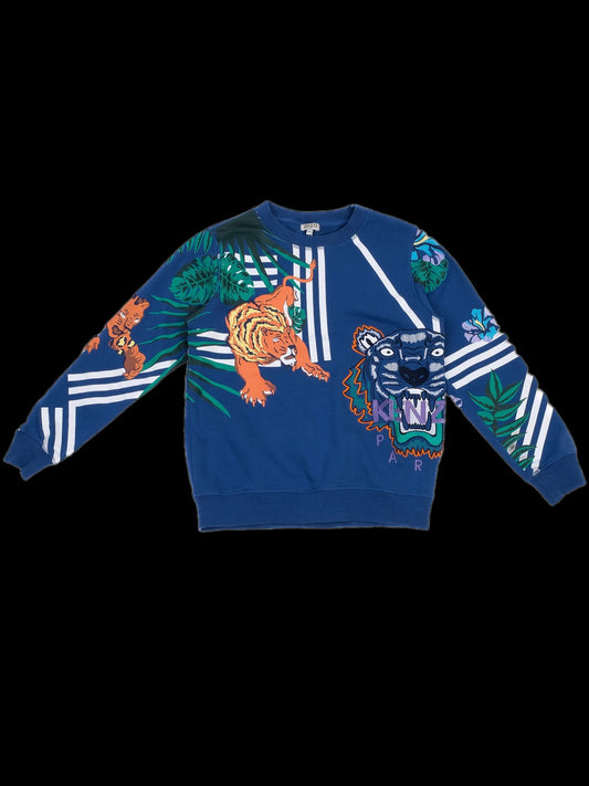 Excellent Kenzo Kids Blue Cotton Sweatshirt Size 14 with Animal Graphics