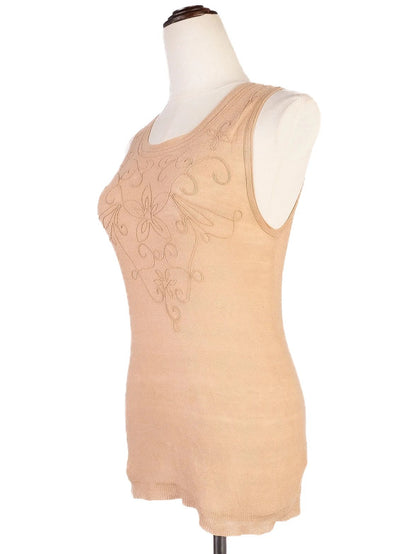 Excellent DKNY Floral Embroidered Orange Cotton Sleeveless Shirt S