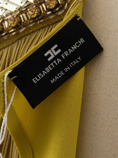 Excellent Elisabetta Franchi Yellow Viscose Dress Size M with Fringe