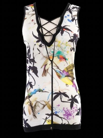Excellent Roberto Cavalli Silk Sleeveless Top M Colorful Print