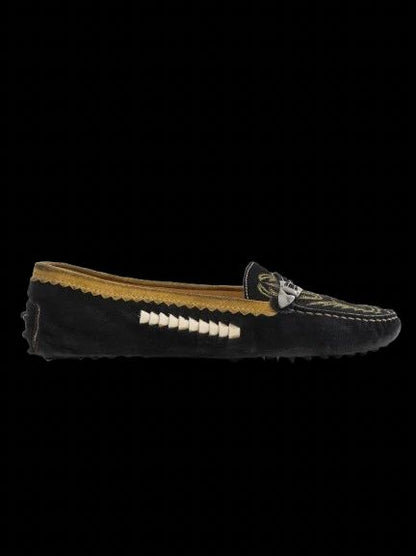 Excellent Tod's Black Leather Moccasins Size 39 with Yellow Detailing