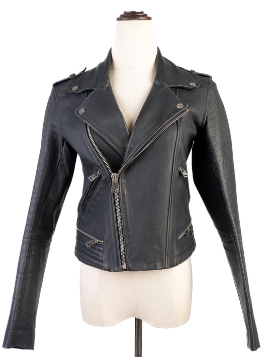 Good Maje Black Leather Biker Jacket Size M