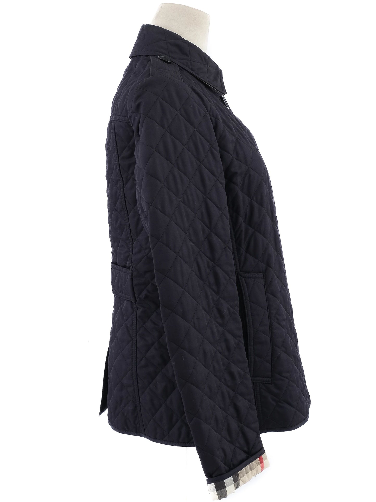 excellent burberry blue quilted jacket size s polyester women