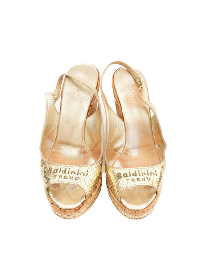 Excellent Baldinini Yellow Leather Wedge Sandals Size 38.5