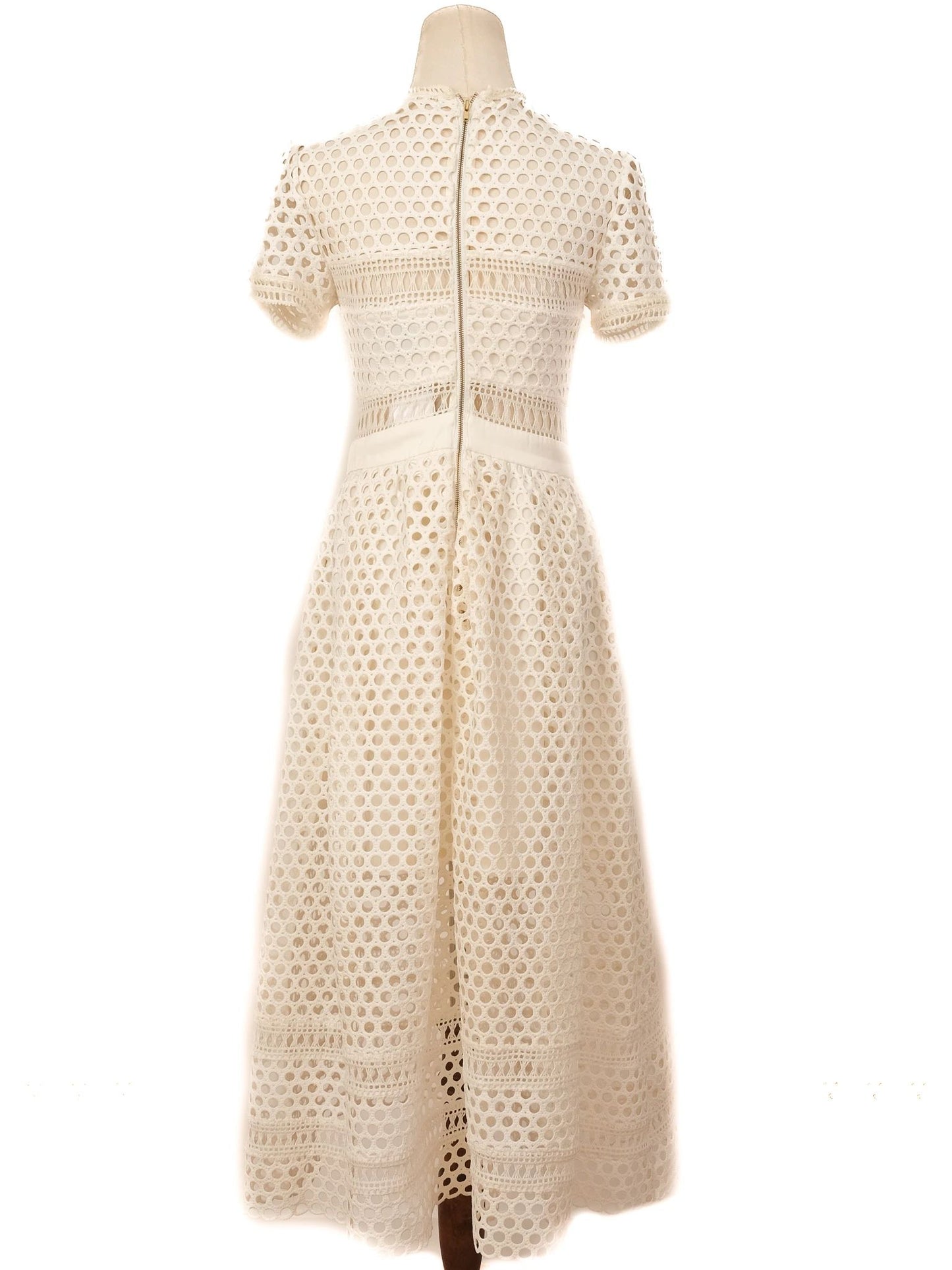 self-portrait white lacy full-length dress size s excellent condition