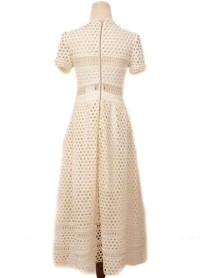 Self-Portrait White Lacy Full-Length Dress Size S Excellent Condition