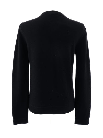 Excellent Fendi Black Wool Sweater with Fur Detail Size M