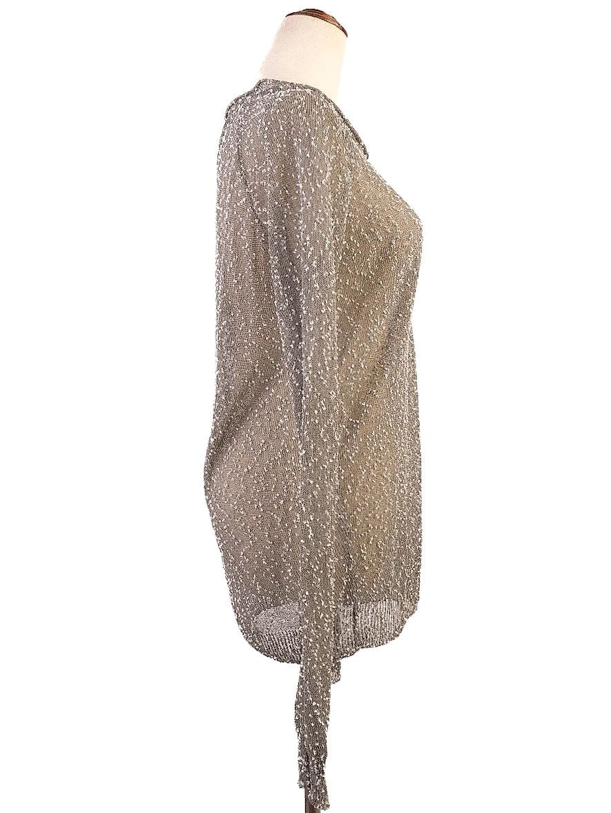 excellent women's long-sleeved knit sweater size l acetate gray
