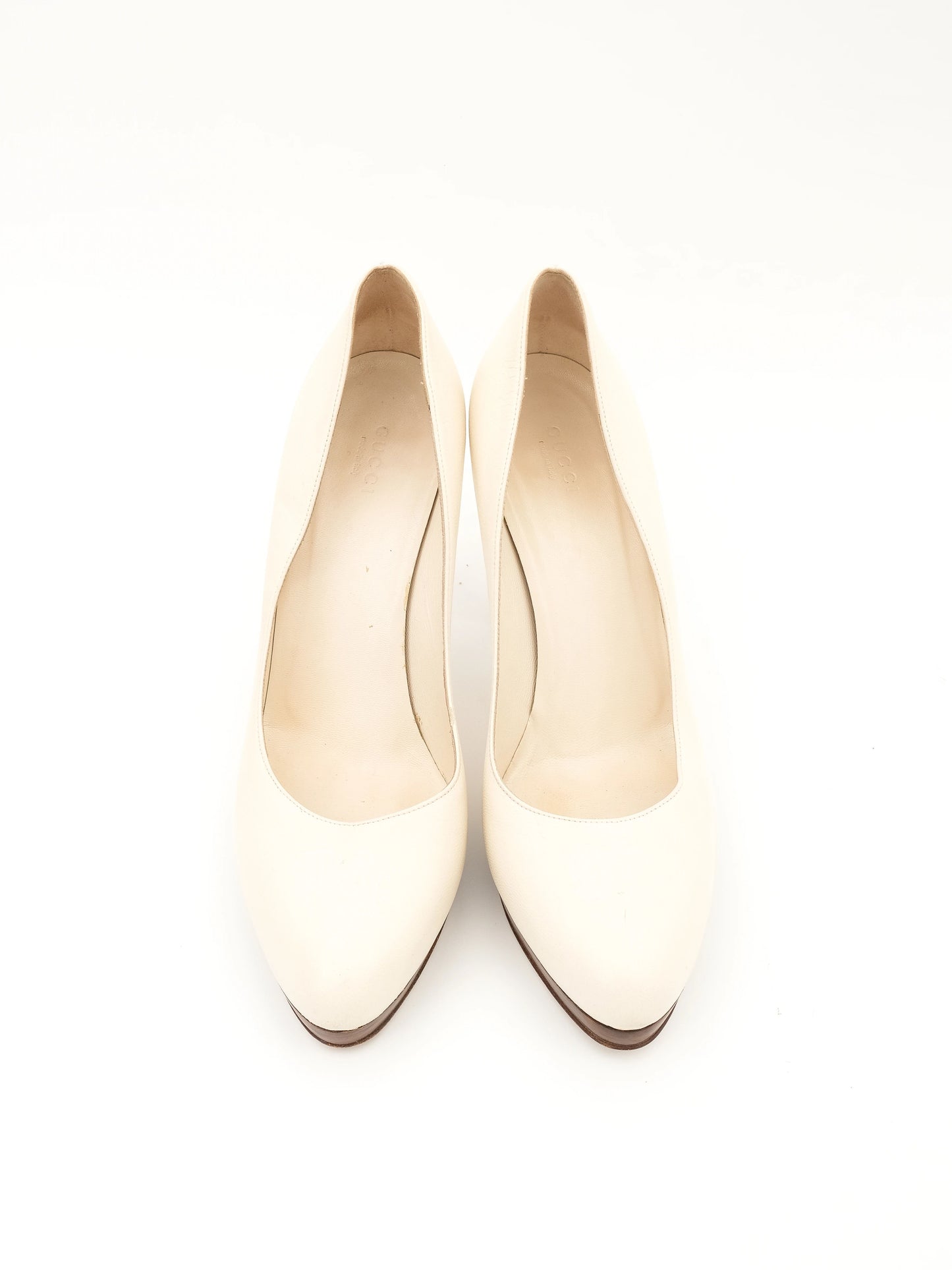 excellent gucci white leather high-heeled pumps size 40