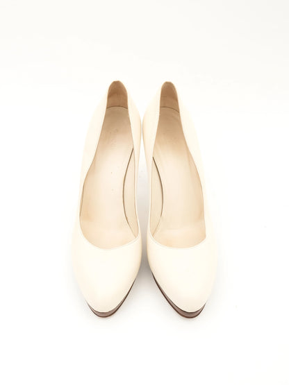 Excellent Gucci White Leather High-Heeled Pumps Size 40