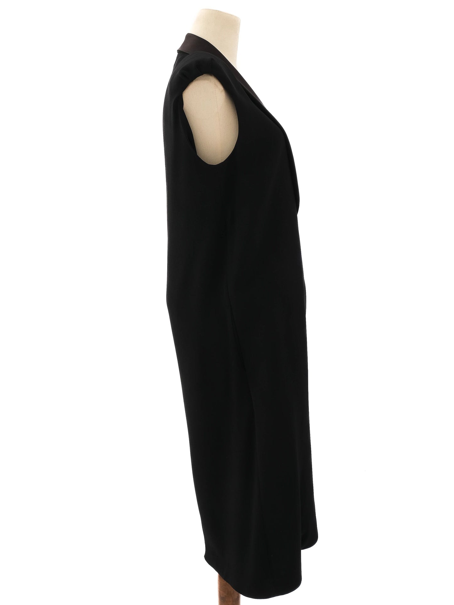 excellent lanvin black sleeveless long coat size m viscose