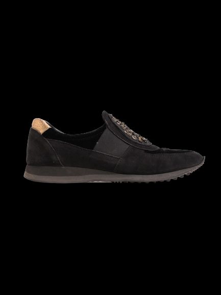 excellent car shoe women’s black leather slip-ons size 40 with embellishments
