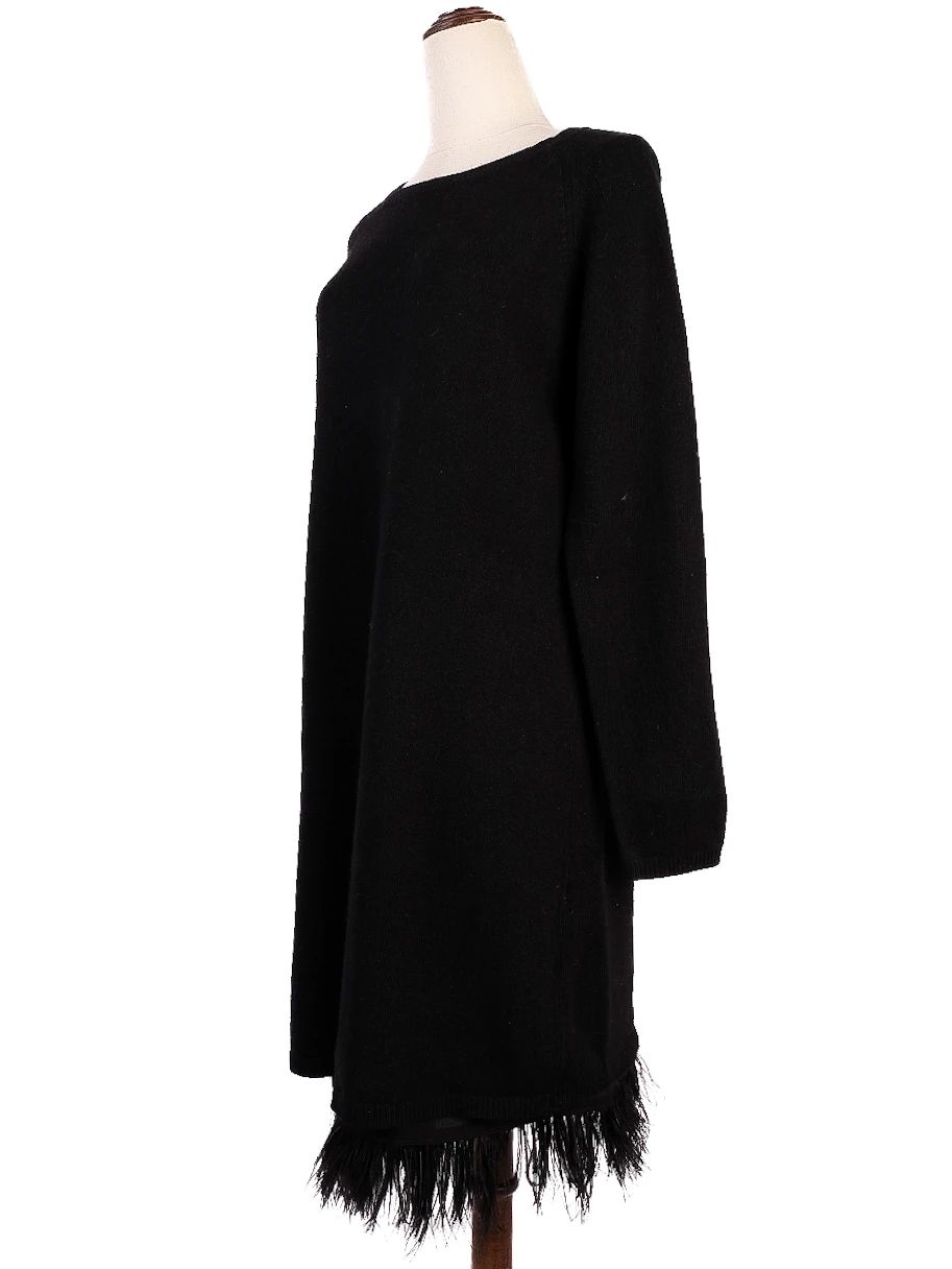 excellent twinset black wool long sleeve dress with fringed hem