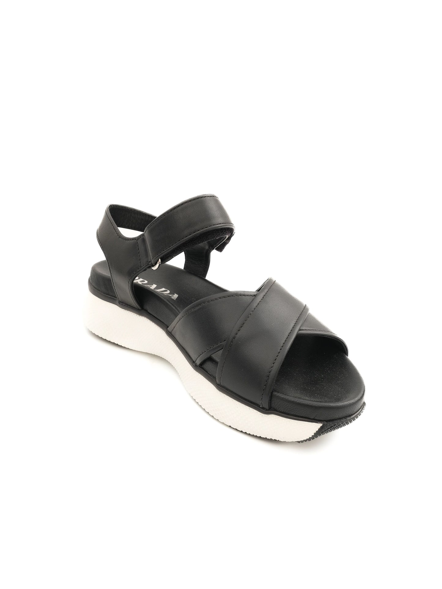 new prada black leather platform sandals size 36.5 with adjustable straps