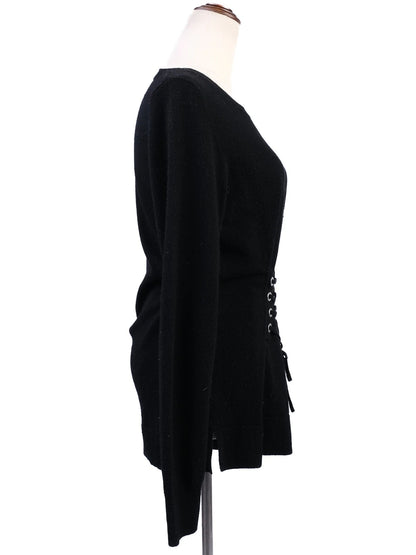 EXCELLENT Sandro Black Wool Long-Sleeve Sweater Corset Detail