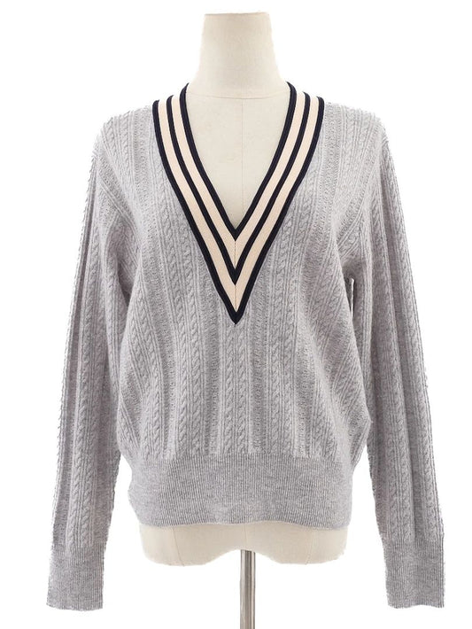 Excellent Sandro Gray Wool Cable-Knit Sweater Size S with V-Neck