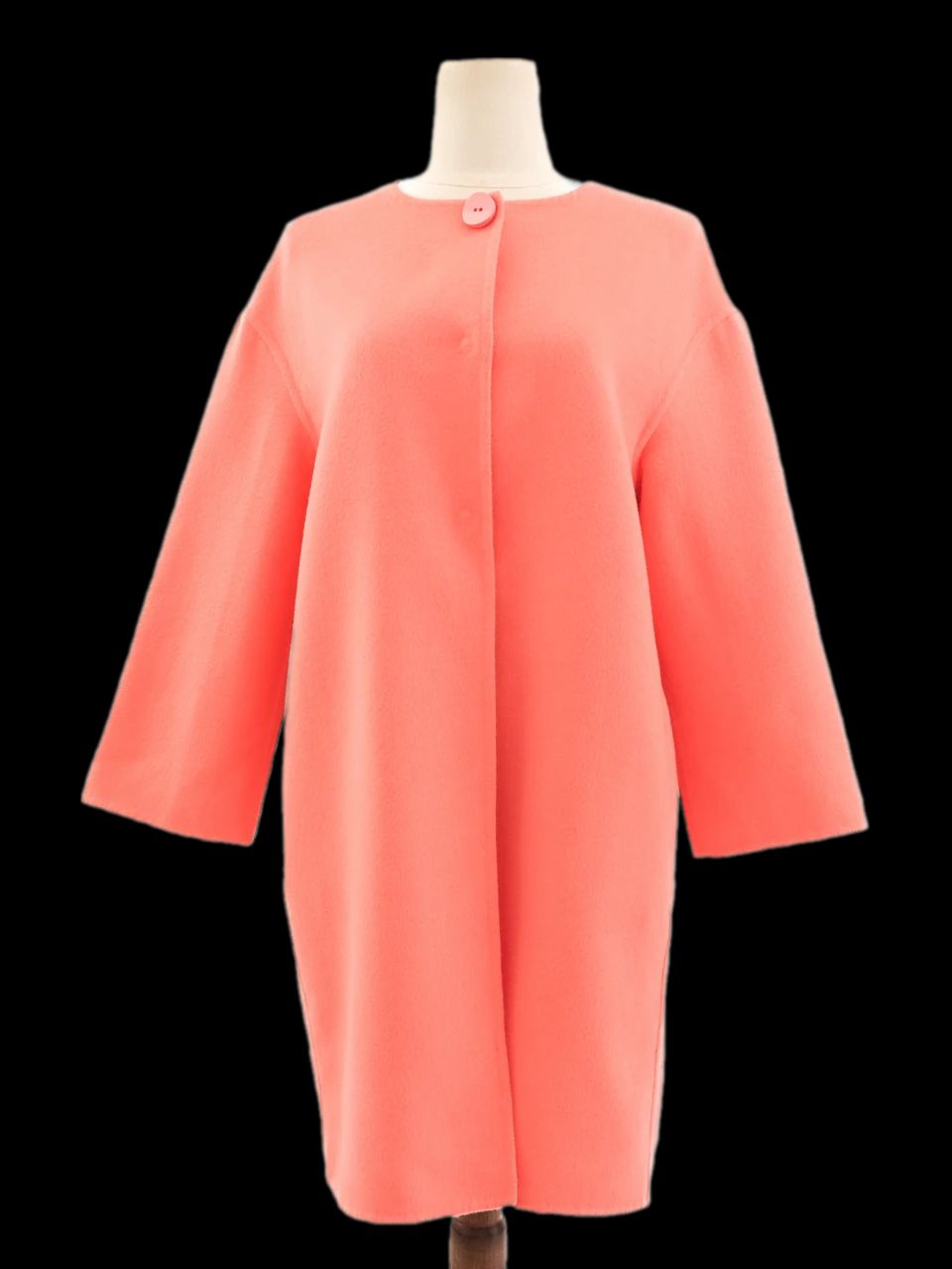 excellent prada pink wool coat medium with stand-up collar