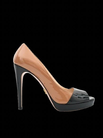 Excellent Prada Peep-Toe Pumps Black Brown Lacquer Size 40.5