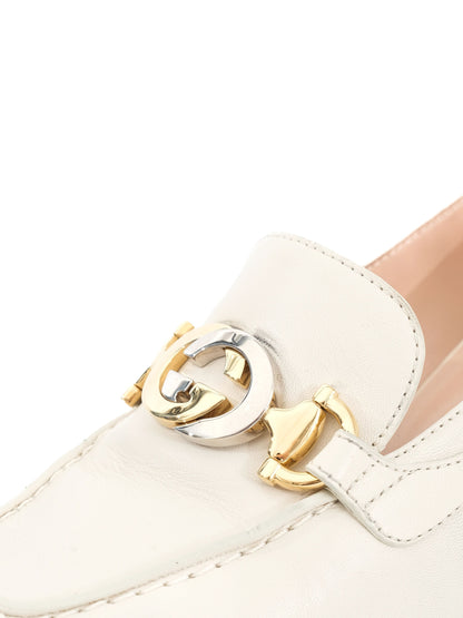 Excellent Gucci White Leather Block-Heeled Loafers Size 36.5