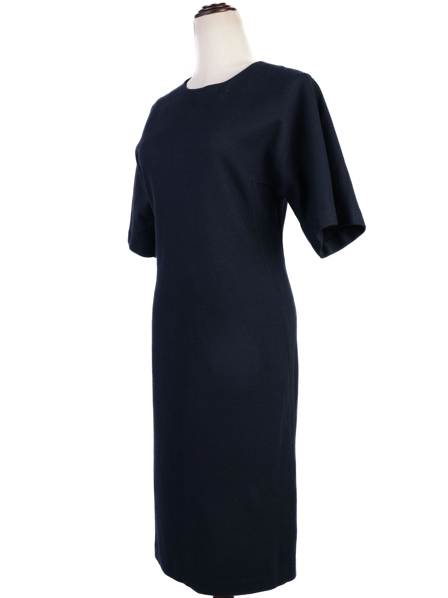 excellent max mara blue wool dress size m short sleeve knee-length