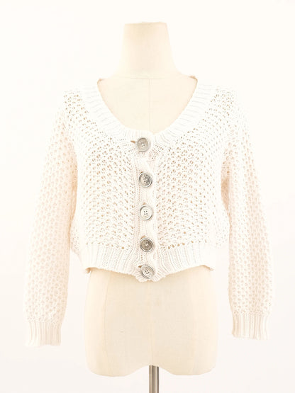 Excellent Burberry White Crochet Cardigan Size S Women's Cotton