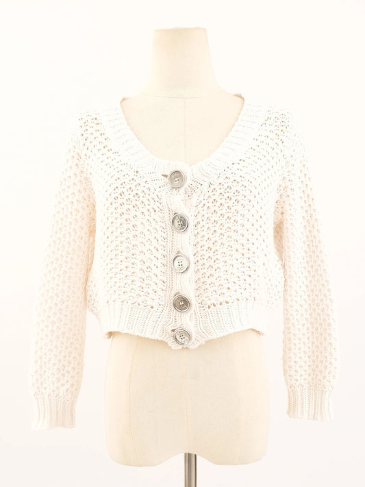 Excellent Burberry White Crochet Cardigan Size S Women's Cotton