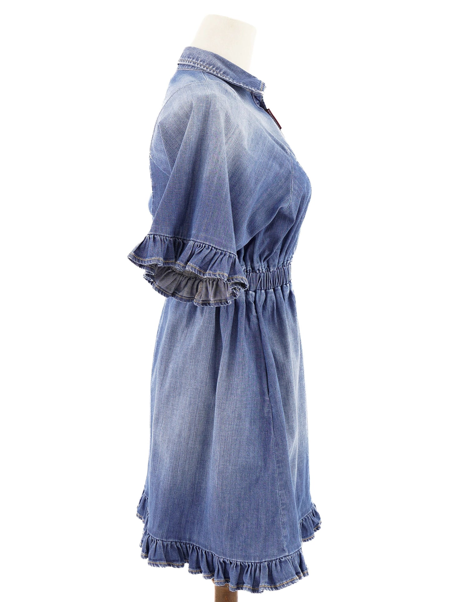 excellent dsquared2 blue denim dress size 12 with ruffled details