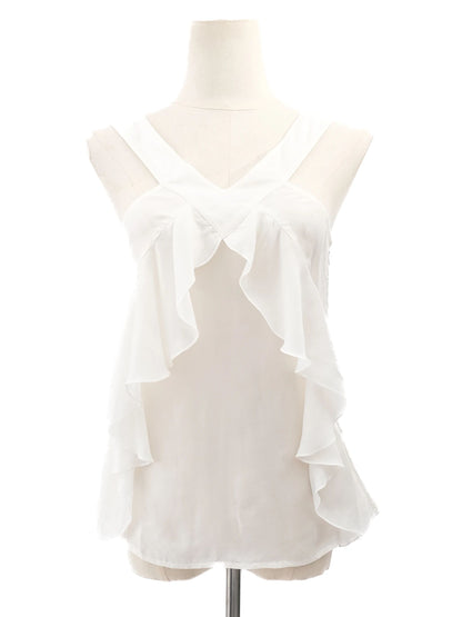 Excellent MaxCo White Cotton Sleeveless Blouse Size S with Ruffles