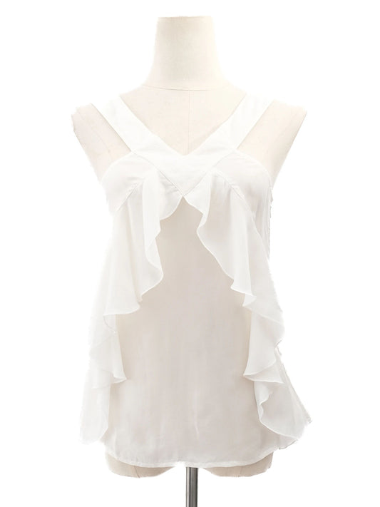 Excellent MaxCo White Cotton Sleeveless Blouse Size S with Ruffles