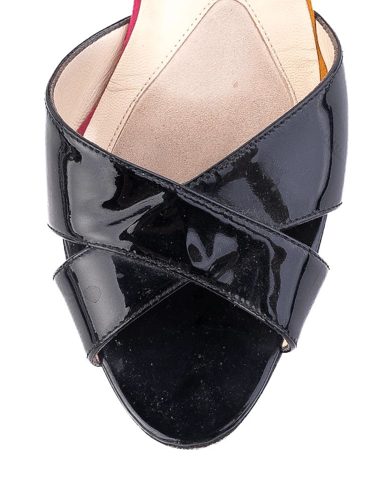 average condition brian atwood black leather high-heeled sandals size 38
