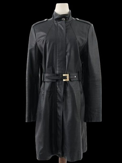 Excellent Elisabetta Franchi Black Leather Coat Size M