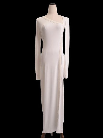 Excellent Donna Karan White Asymmetrical Long Sleeve Dress XS