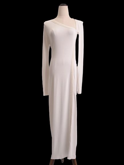 Excellent Donna Karan White Asymmetrical Long Sleeve Dress XS