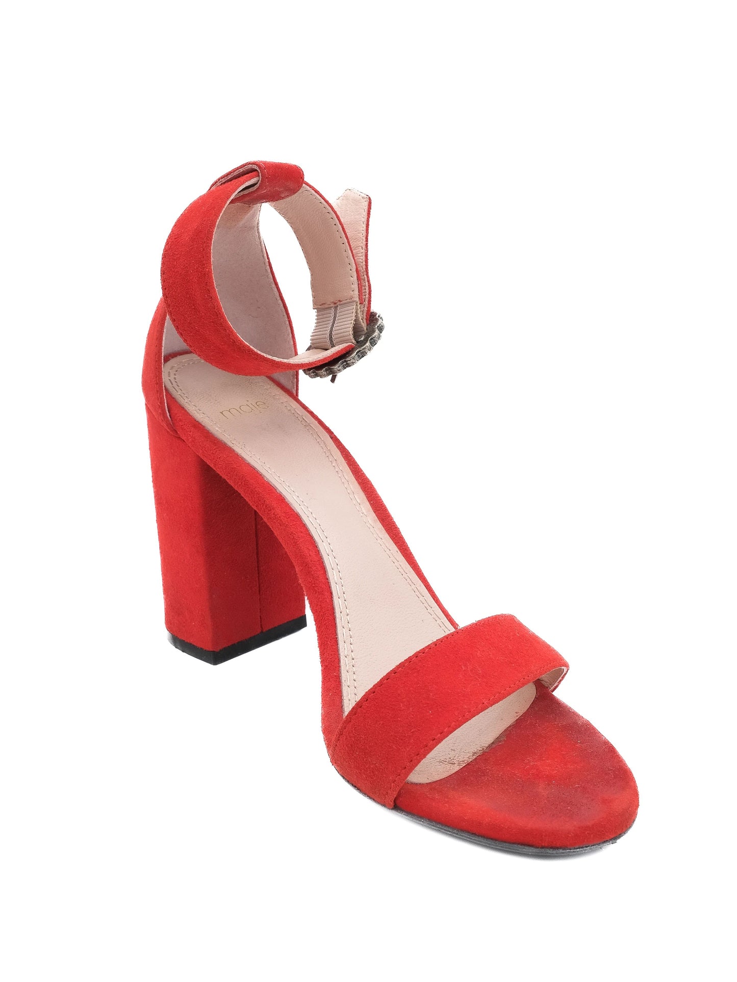 excellent maje red genuine suede high-heeled sandals size 37