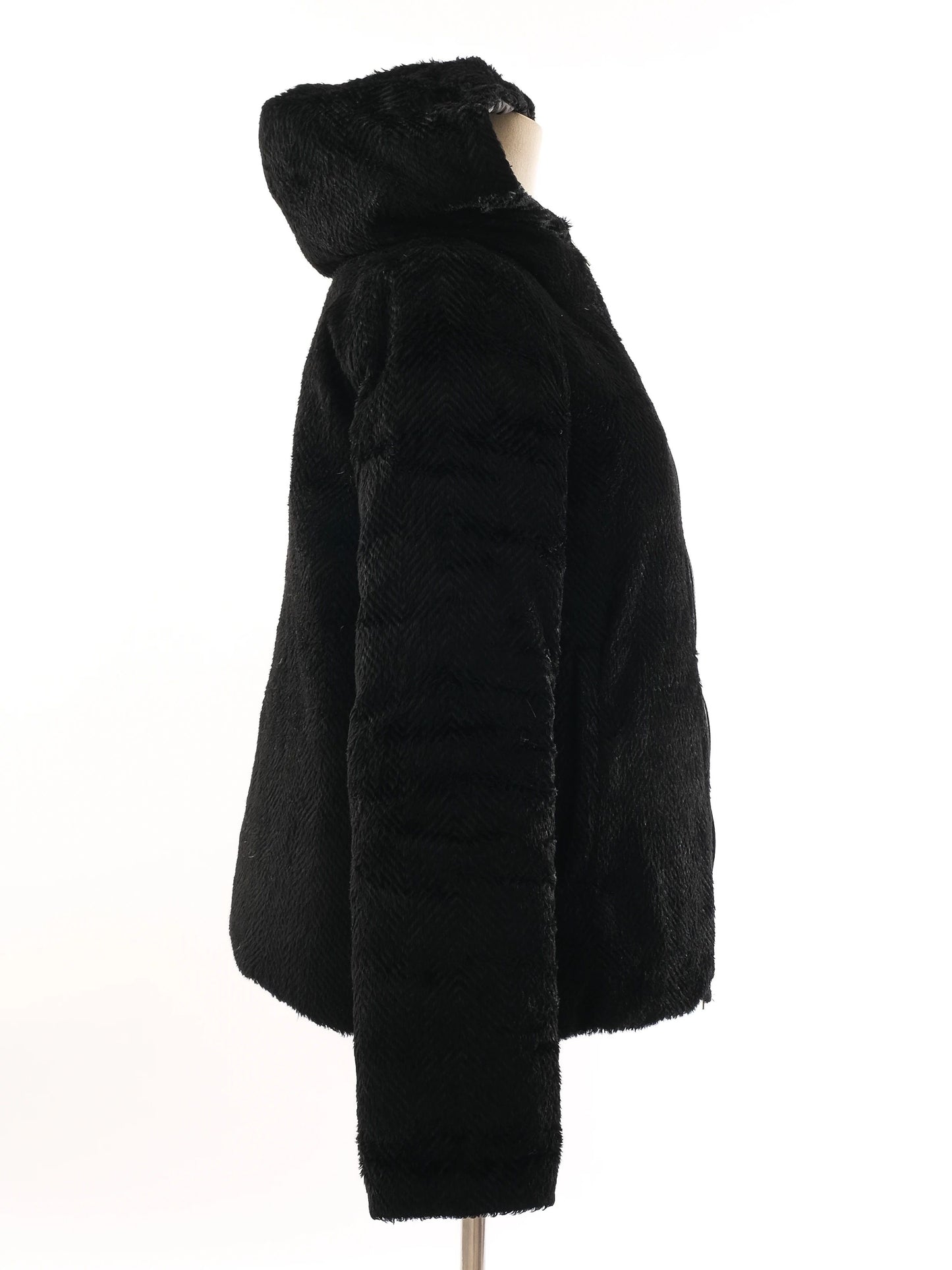 excellent marella black fur-textured jacket with hood size m