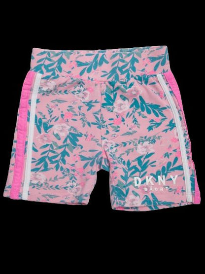 Good DKNY Pink Floral Kids Shorts Size 5 with Logo