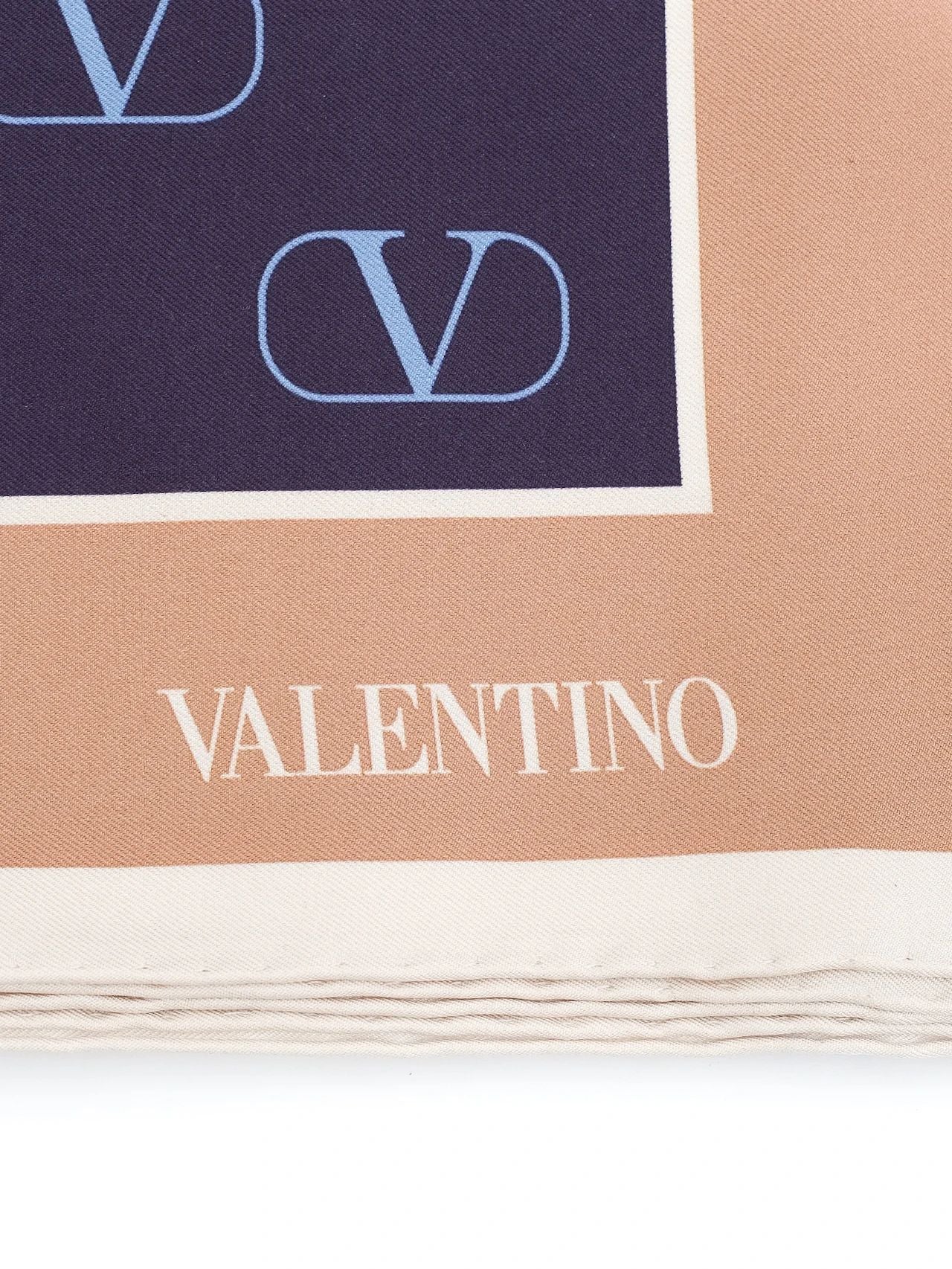 new valentino silk scarf combined navy blue & beige with logo