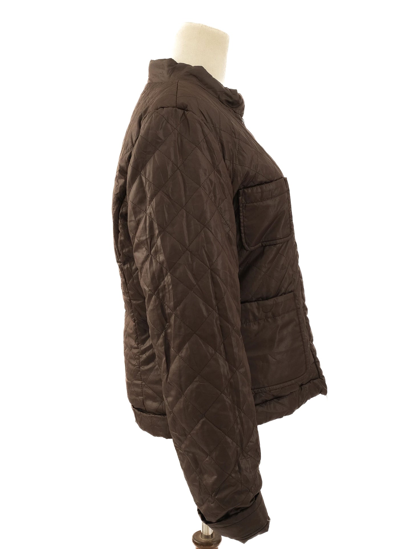 excellent maxco gray quilted jacket size l women's polyester