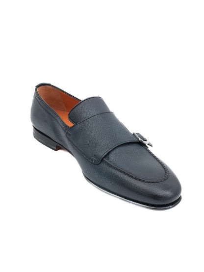 Excellent Santoni Black Leather Monk Strap Shoes Size 42.5