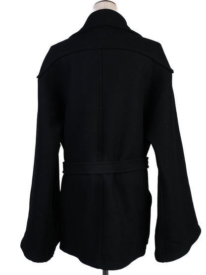 Excellent Bottega Veneta Black Wool Coat with Belt Size M