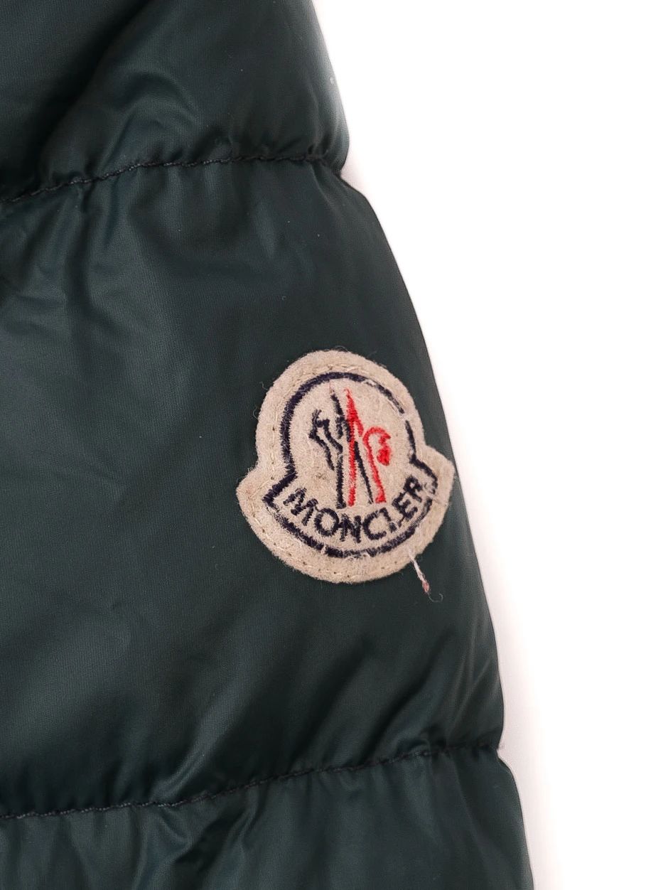 excellent moncler dark green padded coat with hood size 12 for kids