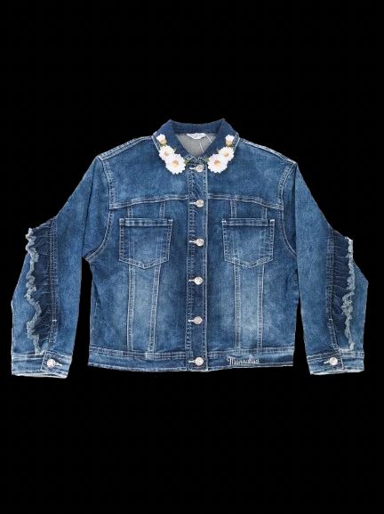 excellent monnalisa blue denim jacket with floral embroidery size 11