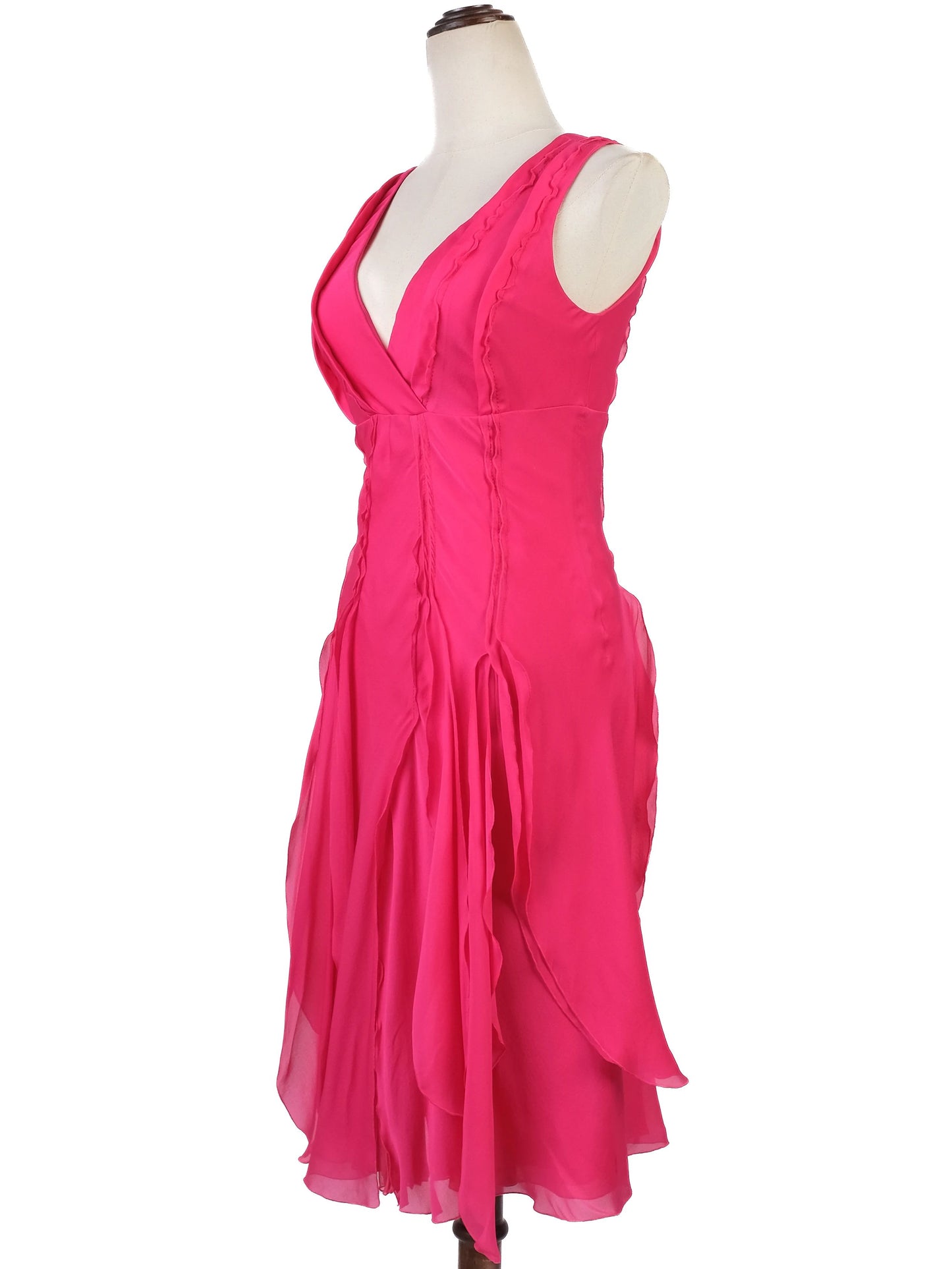 excellent celine pink silk sleeveless dress with ruffled skirt