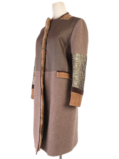 Excellent Etro Patchwork Wool Coat with Fur Trim Size XS