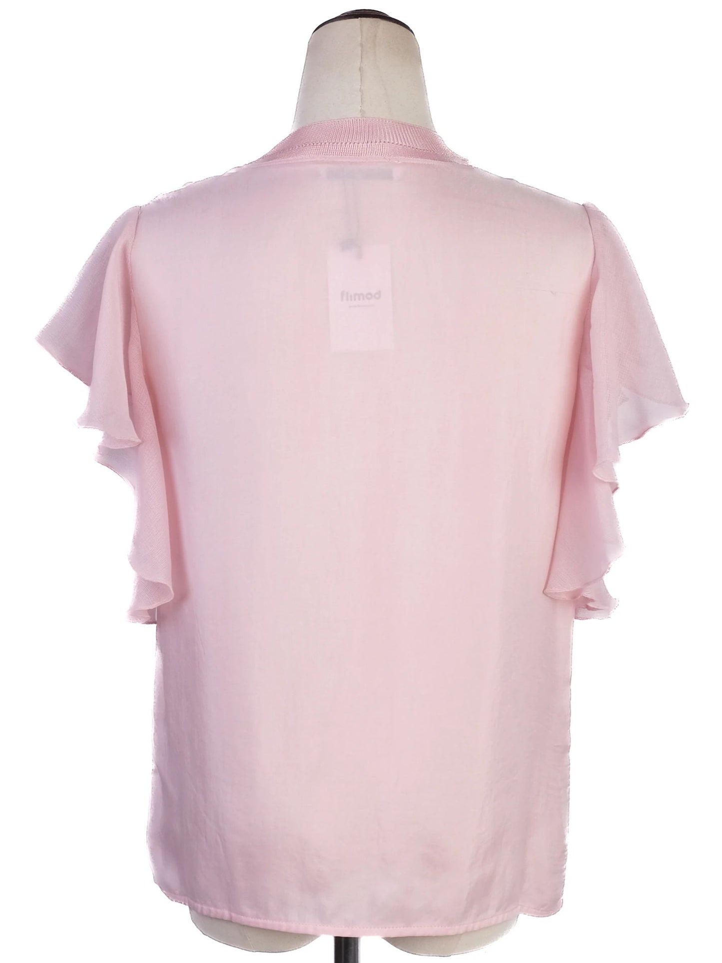 excellent sandro pink polyester blouse size xs with ruffled sleeves
