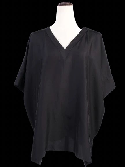 excellent cos black silk v-neck top size m wide sleeves