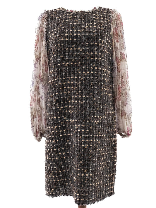 Excellent Dolce Gabbana Women's Dress L Wool Combined Color Floral Sleeves